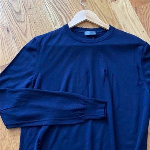 Dior Homme  distressed navy crew neck sweater